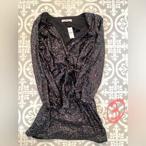 Black sequined, long sleeve mini dress